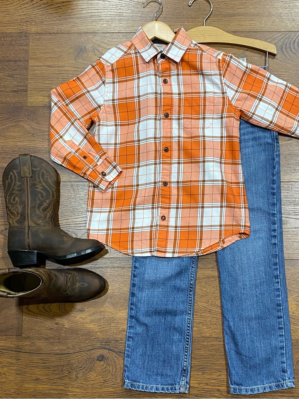 Gymboree Boys ‘Lil’ Pumpkin’ Orange Plaid Button-Down Shirt Size 7
